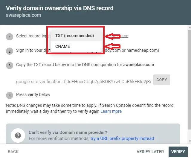 google search console-cname