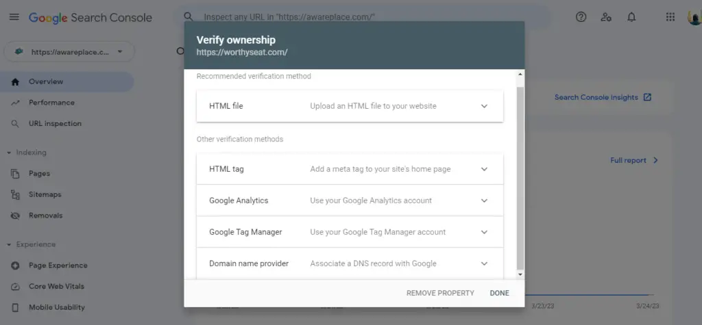 Verifying GSC for a URL prefix property