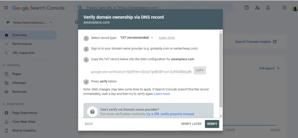 google search console-verify domain